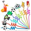 SOETDERT Cannucce Calcio, 16 Pezzi Cannucce Calcio per Bambini con 2 Spazzola di Paglia, Cannucce Riutilizzabili, Colorate Cannucce Plastica Riccia Decorazione da Calcio Festa Compleanno