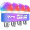 Govee Lampadina LED E27 Intelligenti WiFi e Bluetooth, Compatibile con SmartThings, Matter, Alexa e Google Assistant, 800lm, 16 Milioni di Colori RGBWW fai da te, Lampadina Smart, Set di 4