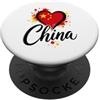 China Travel Heart Co I Love China Vacation Bandiera a forma di cuore, souvenir per viaggi d'affari PopSockets PopGrip Adesivo