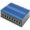 DIGITUS Switch di rete - Gigabit Ethernet 8 porte - Montaggio su DIN rail - Morsettiera - Senza ventole - Nero/blu
