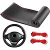 HYFZOD Coprivolante Auto in Pelle da Cucire, Foderatura per Sterzo 38cm con Perforazione Completa e Cucitura Rossa, Kit di Installazione Fai-da-Te per Guida Comoda e Sicura
