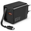 afhgdjr Caricatore USB C da 65 W, caricatore rapido con cavo di ricarica retrattile da 70 cm, con porta USB-A/C da 20 W, caricabatterie rapido 2 in 1 da viaggio, compatibile con iPhone 17/16/15Pro Max, Galaxy