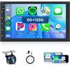 Hodozzy Android 6G+128G 2 DIN Autoradio con CarPlay Senza Fili e Android Auto, 7 Pollici con Schermo Radio Touchscreen 8-core Bluetooth 2 Din Auto Stereo con GPS/WiFi, DSP AM/RDS/FM Radio Retrocamera