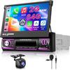 Hodozzy 2G+64G Android 1 DIN Schermo Retrattile Autoradio, 7 Pollici Touchscreen Auto Stereo con Carplay Wireless Android Auto, Hodozzy Autoradio GPS 1 Din con Bluetooth WIFI FM/RDS DSP USB/SD/AUX Telecamera