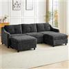 JIEXI Divano angolare con funzione di sonno, divano a forma di L, divano ad angolo, divano letto, 251 cm (grigio 3 posti +2 sgabelli)