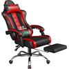 Yaheetech Sedia Gaming Ergonomica Massaggiante Reclinabile con Poggiapiedi Poggiatesta e Supporto Lombare Braccioli Imbottiti in Finta Pelle, Poltrona Gamer da Scrivania con Ruote Girevole Rosso
