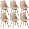 EGGREE Set di 6 Sedie Sala da Pranzo Sedie da Cucina con Gambe in Legno Sedie Ufficio Imbottita in Pelle PU Moderne Design, Kaki Chiaro
