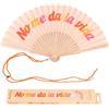Fisura - Ventaglio in Legno Originale con Messaggio "No Me da la Vida". Accessorio Moderno e colorato, ventaglio Portatile Arancione con Gancio Incluso. Dimensioni: 42,5 x 23 cm