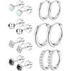 AstraGlam 7 Paar Ohrringe Set Medina Orecchini Donna, Orecchini ipoallergenici argento, Chiusura a vite, Cerchietti piccoli Helix con pallina, Zirconia e Opale