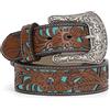 WERFORU - Cintura da donna in pelle vintage, stile Western cowgirl, retrò, turchese, per jeans, pantaloni e vestiti, Marrone A, 100cm--Für Taillengröße 67-79cm