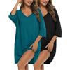 Bresdk Confezione da 2 Camicie da Notte da Donna, Manica Corta, Maglia da Notte Oversize, Taglie Forti, Pigiama Comodo, Nero Blu, 3XL
