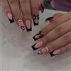 AstraGlam Unghie Finte Quadrate con Punta Francese Nera Ricoperte di Charms Fiocchi 3D Design Gel Jelly Cuore Acrilico Strass Copertura Totale per Applicazione 24 Pezzi