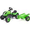 Falk Trattore a pedali Country Farmer Verde con rimorchio-dai 2 anni Made in Francia, targa di immatricolazione personalizzabile, volante direzionale con clacson 2057L, 2057L