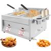 Mermajestic Friggitrice a gas doppia con 2 cestini, 2 x 6 litri, friggitrice a gas commerciale, intervallo di temperatura 50-380 °C, friggitrice a gas con 3 bicchieri per spezie, per case, ristoranti