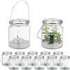Relaxdays Vasetti Portacandele, Set 12, Vasi in Vetro, Bicchieri Lanterne, Manico, HxD 9,5 x 8 cm, Trasparente Argentato