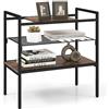 COSTWAY Tavolino da Salotto a 3 Livelli, Tavolino Basso con Struttura in Metallo, Pannello Rimovibile, Ripiano in Rete e Piedini Regolabili, Scaffale Portaoggetti Versatile