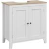 kleankin Mobile Sottolavabo Bagno a U con Ripiano Regolabile Interno, Mobile Bagno in MDF, 60x30x60 cm, Bianco e color Legno