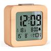 HERMIC Sveglia Digitale da Comodino con Cassa in Vero Legno, Sensore di Luminosità Automatico, Indicazione Temperatura, Data e Giorno della Settimana, Funzione Snooze (3 Batterie AAA Incluse)