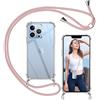 ISOI - Cover con Cordino compatibile con iPhone 13 Pro, Regolabile Collana Tracolla Laccio Collo, Trasparente Custodia in Silicone TPU Morbido con Paraurti Airbag Antiurto - Rosa