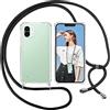 ISOI Cover con Cordino per Xiaomi Redmi A1 6,52, Custodia Trasparente con Collana Tracolla Laccio Collo Ultra Sottile Morbido TPU Silicone Antiurto AntiGraffio Antiscivolo Case, Nero