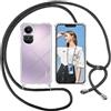 ISOI Cover con Cordino per OPPO Reno 10 5G/Reno 10 Pro 5G, Custodia Trasparente con Collana Tracolla Laccio Collo Ultra Sottile Morbido TPU Silicone Antiurto AntiGraffio Antiscivolo Case, Nero