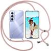 ISOI Cover con Cordino per Realme C65 4G, Custodia Trasparente con Collana Tracolla Laccio Collo Ultra Sottile Morbido TPU Silicone Antiurto AntiGraffio Antiscivolo Case, Rosa