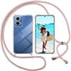 ISOI Cover con Cordino per Motorola Moto G34, Custodia Trasparente con Collana Tracolla Laccio Collo Ultra Sottile Morbido TPU Silicone Antiurto AntiGraffio Antiscivolo Case, Rosa