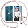 ISOI Cover con Cordino per Motorola Moto E13, Custodia Trasparente con Collana Tracolla Laccio Collo Ultra Sottile Morbido TPU Silicone Antiurto AntiGraffio Case, Rosa