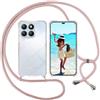 ISOI Cover con Cordino per Honor X8b, Custodia Trasparente con Collana Tracolla Laccio Collo Ultra Sottile Morbido TPU Silicone Antiurto AntiGraffio Antiscivolo Case, Rosa