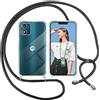 ISOI Cover con Cordino per Motorola Moto E13, Custodia Trasparente con Collana Tracolla Laccio Collo Ultra Sottile Morbido TPU Silicone Antiurto AntiGraffio Case, Nero