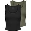 ONLY Tank Top 2 Pack Onleasy S/L-Canottiera Jrs, Confezione da 2, Nero, XS (Pacco da 2) Donna