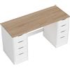 HOMCOM Scrivania con 8 cassetti, salvaspazio e stabile, 140 c, Bianco e Legno naturale | Aosom Italy