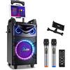 Moukey Casse Karaoke con 2 UHF Microfoni wireless, Karaoke Professionale Completo con bassi/alti, Porta Tablet e Luci per feste, Altoparlante Bluetooth portatile Supporto TWS/REC/AUX/MP3/USB/TF/FM