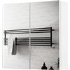 Mondeer Armadietto da bagno con specchio, mobiletto da parete con 2 ante e 2 ripiani, in legno, stile moderno, per bagno, 45 x 13 x 45 cm, bianco