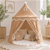 LIONHERZ La tenda da gioco originale per bambini, traspirante, in cotone e canapa, lucchetto da fiaba con aste in fibra di vetro, borsa, tappetino e decorazione, resistente tipe per ragazzi (marrone