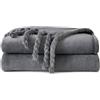 Good Nite Morbida coperta in pile, per divano, sedie e letti, in flanella, con frange (127 x 152 cm, grigio)