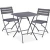Relaxdays Tavolo da Esterno e Sedie, Set da 3 Mobili Pieghevoli e Salvaspazio da Balcone, Design Aspetto Legno, Grigio