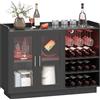 HOMCOM Mobile Portabottiglie con Luci LED RGB e Porta Bottiglie da 12, Cantinetta con Ante Soft Close in Vetro e Ripiano Regolabile per Sala da Pranzo, Cucina e Casa Nero