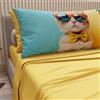 PETTI Artigiani Italiani - Lenzuola Animali con Gatti in Cotone con Federe in Stampa Digitale, Completo Letto Una Piazza e Mezza Giallo, 100% Made in Italy