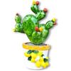 Generico Pianta Piantina Decorativa Fichi d'India Gialli e Rossi, Fico con Vaso Decorato in Ceramica Con Limoni, 13 x 8 cm, Per la Casa Soprammobile Vintage Tradizione Siciliana Sicilia
