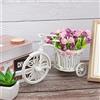MISNODE Mini triciclo con fiore artificiale, simulazione galleggiante in rattan bicicletta finta fiore di seta, viola rosa fiore bicicletta fai da te disposizione floreale stand