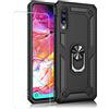 Joytag Cover per Samsung A70 Custodia + Vetro temperato Silicone TPU 360 Grado Anello Girevole Magnetico Supporto Cassa del Telefono dell'auto Case-Nero