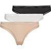 Calvin Klein Thong 3Pk 000QD3802E, Perizoma Donna, Multicolore (Black/White/Honey Almond), L