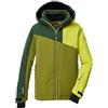 killtec Bambini e ragazzi Giacca da sci/giacca funzionale con cappuccio e paraneve KSW 192 BYS SKI JCKT, khaki/dunkel waldgrün/lime, 152, 43475-000