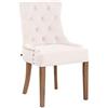 CLP Poltrona Pranzo Aberdeen Stile Chesterfield in Velluto E Legno caucciù I Sedia Soggiorno Imbottita con Alto Schienale, Colore:Crema, Colore del Telaio:Antico Chiaro