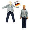 Heless Time2Shine 8604 - Camicia a quadretti blu e bianco, con camicia bianca e jeans blu scuro, per bambole alla moda da 29 cm