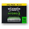 Wilkinson Sword Hydro 3, rasoio da uomo, doppia lubrificazione, lame rivestite in carbonio, confezione XXL, 16 ricariche