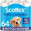 Scottex Carta Igienica, Formato Salvaspazio, Cotone, Confezione 100% Riciclabile, Fatto in Italia, 64 Rotoli