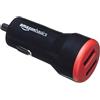 Amazon Basics Caricabatterie per auto USB-A a 2 porte - 24 W - per cellulari (iPhone 16/ 15/14/13/12/11/X, Samsung e altri) - Non supporta PPS - nero/rosso