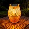 Ollny Lanterna solare per esterni, in rattan, stile bohémien, sospesa, lampade solari per balcone, terrazza, giardino (bianco caldo)